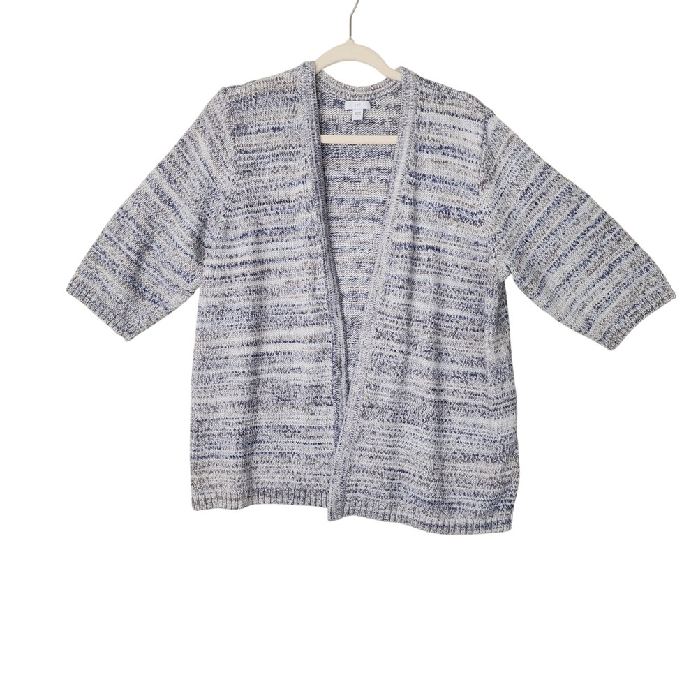 J. Jill Pure Jill Blue Space Dye Cotton Open Front Cardigan Sweater Womens Large